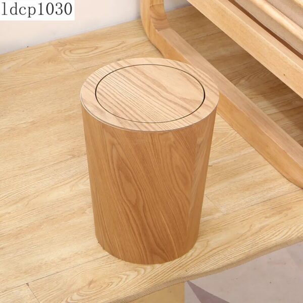 Nordic Simple Wooden Creative Trash Can Household Trash Can with Lid Living Room Bathroom High end 1