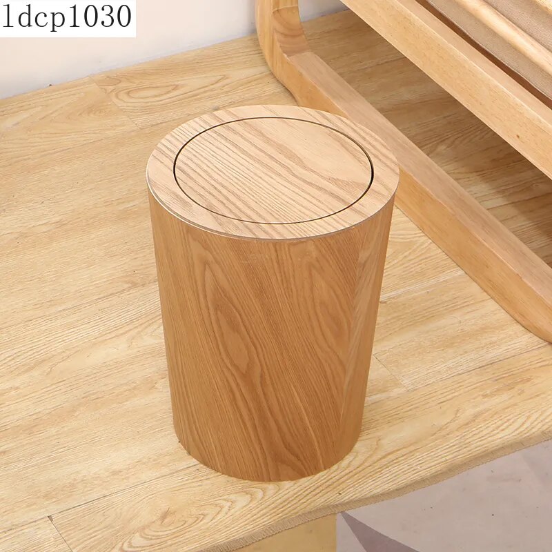 Nordic Simple Wooden Creative Trash Can Household Trash Can with Lid Living Room Bathroom High-end Home Decoration Accessories