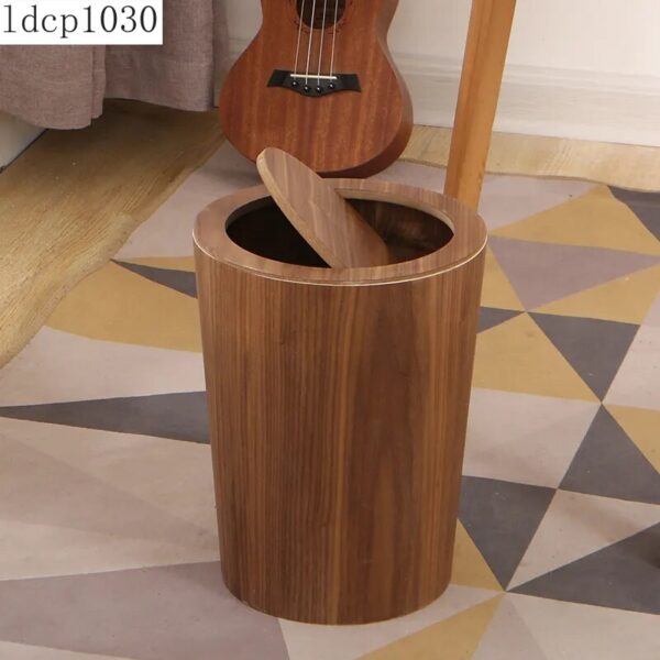 Nordic Simple Wooden Creative Trash Can Household Trash Can with Lid Living Room Bathroom High end 2