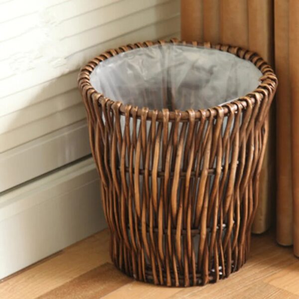 Retro Rattan Trash Can Living Room Paper Bas Kitchen Garbage Bin Office Storage Bucket Garbage Can 1