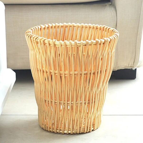 Retro Rattan Trash Can Living Room Paper Bas Kitchen Garbage Bin Office Storage Bucket Garbage Can 2