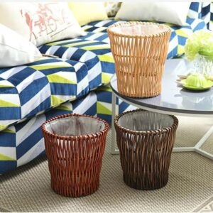 Retro Rattan Trash Can Living Room Paper Bas Kitchen Garbage Bin Office Storage Bucket Garbage Can