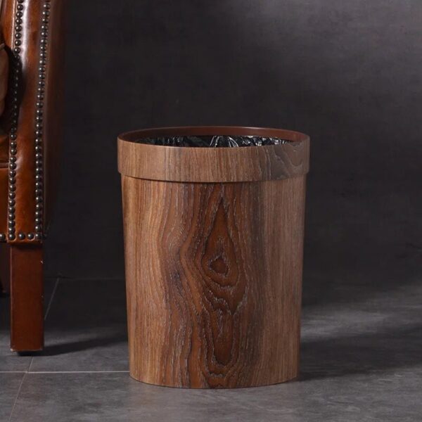 Retro Wood Grain Trash Can Home Living Room Kitchen Garbage Bin Office Toilet Paper Basket Bathroom 3