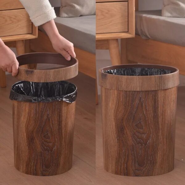 Retro Wood Grain Trash Can Home Living Room Kitchen Garbage Bin Office Toilet Paper Basket Bathroom