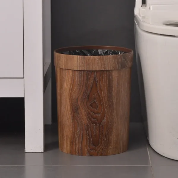 Retro Wood Grain Trash Can Home Living Room Kitchen Garbage Bin Office Toilet Paper Basket Bathroom