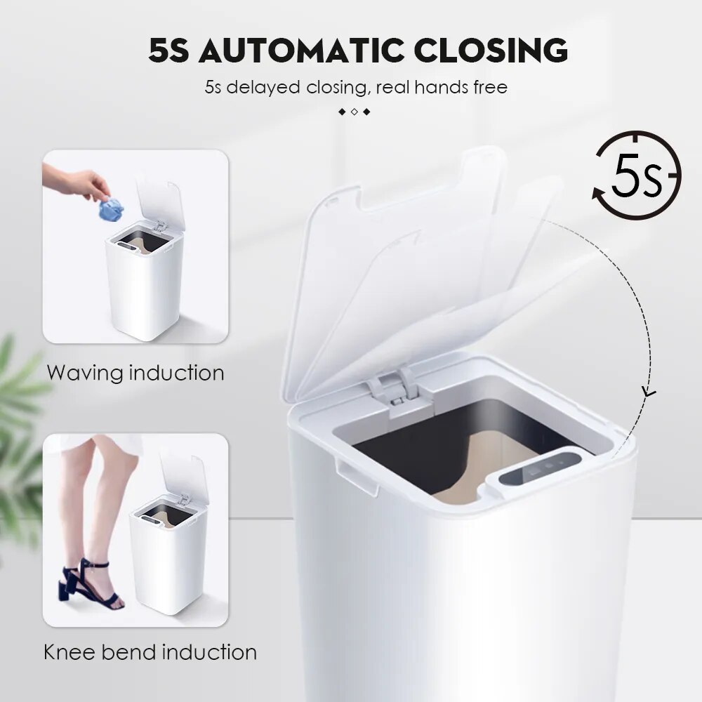 SDARISB Smart Sensor Trash Can Automatic Kicking White Garbage Bin for Kitchen Bathroom Waterproof 8.5-12L Electric Waste Bin