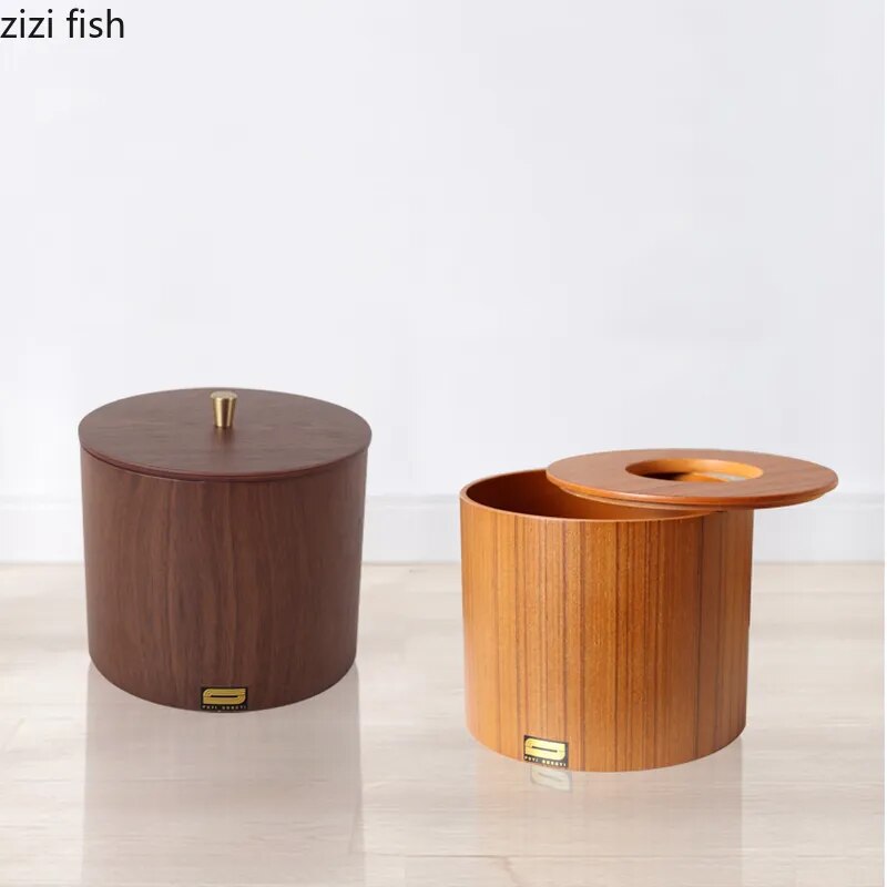 Solid Wood Trash Can with Cover Small Desktop Garbage Can Organize Storage Bin Waste Bins Garbage Bin Storage Basket Wastebasket