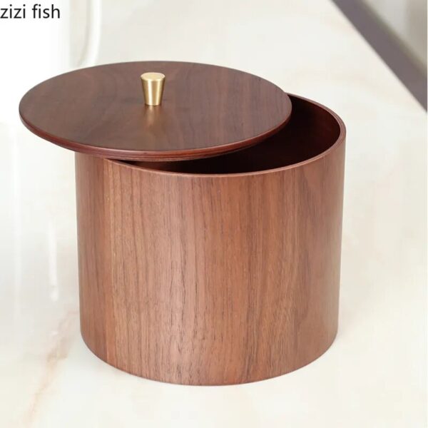 Solid Wood Trash Can with Cover Small Desktop Garbage Can Organize Storage Bin Waste Bins Garbage 2