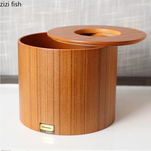 Solid Wood Trash Can with Cover Small Desktop Garbage Can Organize Storage Bin Waste Bins Garbage 3