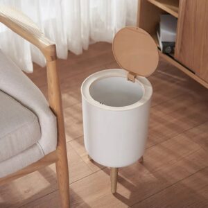 Trash Can Bathroom Garbage Can Wooden Grain Foot Waste Bin Kitchen Living Room Dustbin with Press