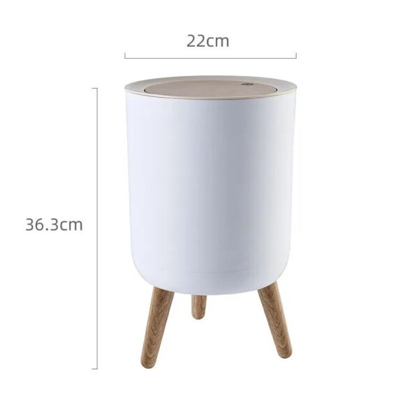 Trash Can Bathroom Garbage Can Wooden Grain Foot Waste Bin Kitchen Living Room Dustbin with Press 5