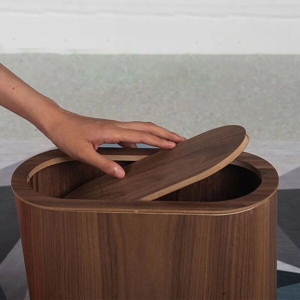 Trash Can Wooden Nordic Style Household Bedroom Waste Bin With Cover Upscale Hotel Toilet Creative Durable 3