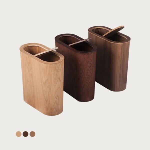 Trash Can Wooden Nordic Style Household Bedroom Waste Bin With Cover Upscale Hotel Toilet Creative Durable 4