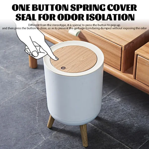 Trash Can with Lid High Foot Press Dustbin Kitchen Garbage Container Toilet Garbage Can Press Cover 2