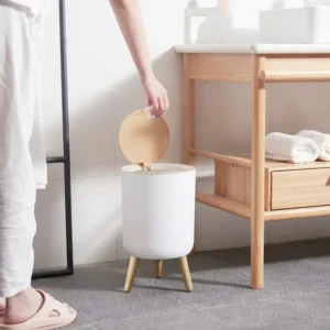 Trash Can with Lid High Foot Press Dustbin Kitchen Garbage Container Toilet Garbage Can Press Cover