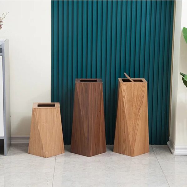 Wooden Creative Garbage Bin With Cover Nordic Net Red Light Luxury Bathroom Trash Can Hotel Office 1