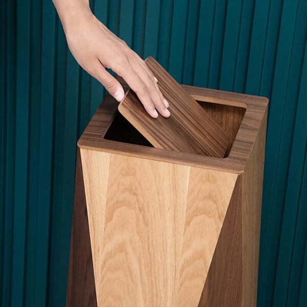 Wooden Creative Garbage Bin With Cover Nordic Net Red Light Luxury Bathroom Trash Can Hotel Office 3