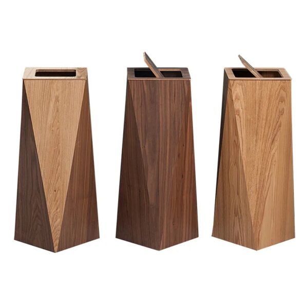 Wooden Creative Garbage Bin With Cover Nordic Net Red Light Luxury Bathroom Trash Can Hotel Office 5