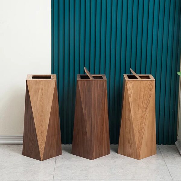 Wooden Creative Garbage Bin With Cover Nordic Net Red Light Luxury Bathroom Trash Can Hotel Office