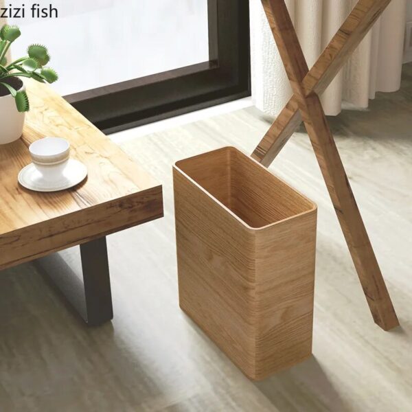 Wooden Square Rectangular Trash Can Swing Cover Waste Bins Wastebasket Garbage Bin Home Kitchen Trash Can 1