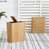 Wooden Square Rectangular Trash Can Swing Cover Waste Bins Wastebasket Garbage Bin Home Kitchen Trash Can
