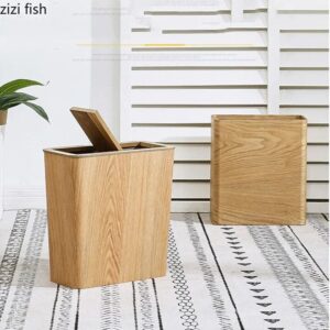 Wooden Square Rectangular Trash Can Swing Cover Waste Bins Wastebasket Garbage Bin Home Kitchen Trash Can