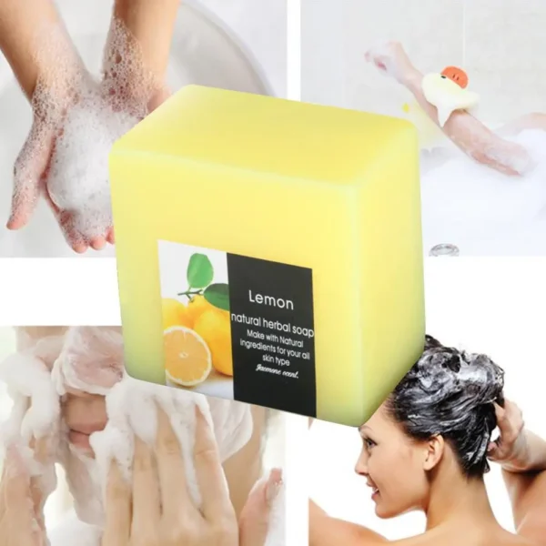 100g Natural Lemon Soap Face Cleanser Oil Control Deep Care Shower Skin Cleaning Soap Whitening Body 2