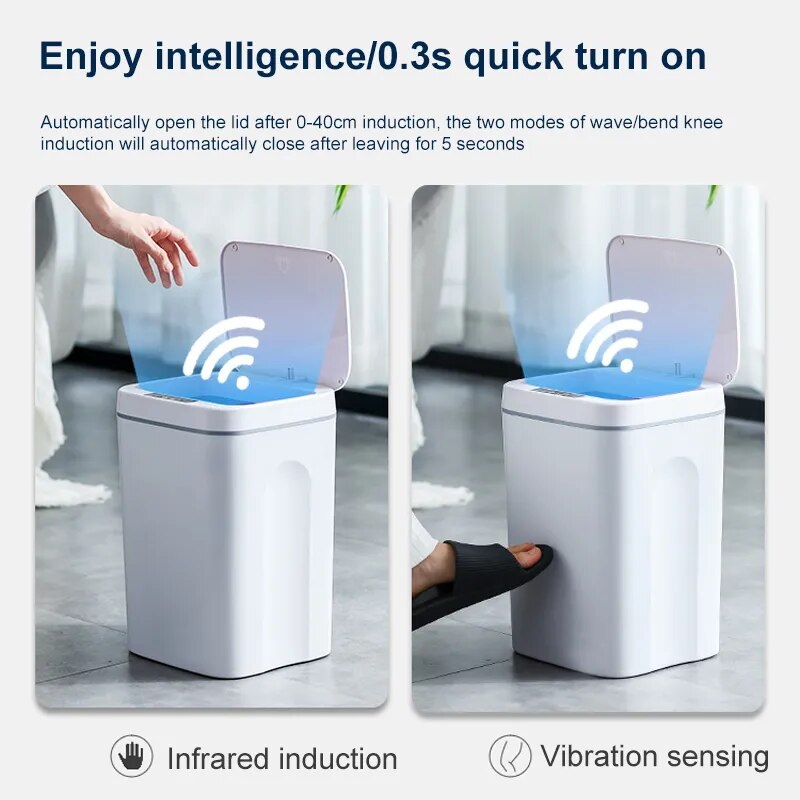 12-16L Smart Trash Can Automatic Sensor Dustbin Electric Waste Bin Waterproof Wastebasket For Kitchen Bathroom Recycling Trash