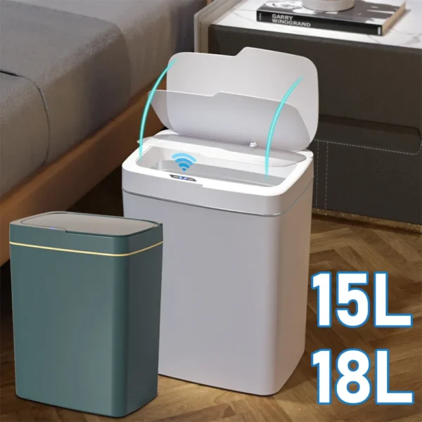 15 18L Smart Sensor Trash Can Waterproof Intelligent Touchless Trash Can Quiet Electric Garbage Bin for 1