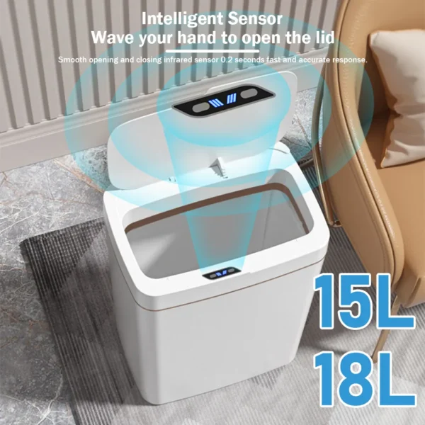 15 18L Smart Sensor Trash Can Waterproof Intelligent Touchless Trash Can Quiet Electric Garbage Bin for 2