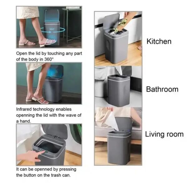 16L Automatic Sensor Trash Can Electric Touchless Smart Bin Kitchen Bathroom Waterproof Bucket Garbage With Lid 3