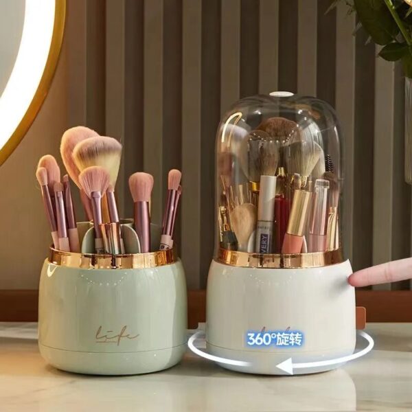 360 Rotating Makeup Brushes Holder Portable Desktop Cosmetic Organizer for Brushes Cosmetic Storage Box Clear Jewelry 1