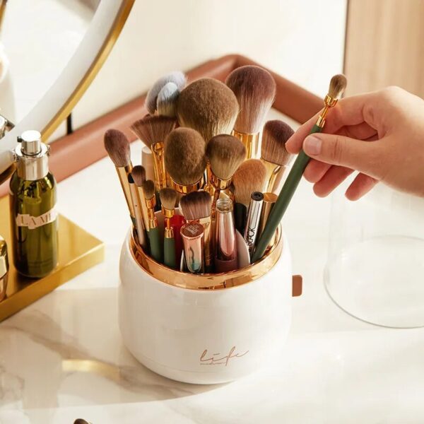 360 Rotating Makeup Brushes Holder Portable Desktop Cosmetic Organizer for Brushes Cosmetic Storage Box Clear Jewelry 3