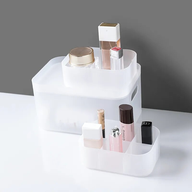 Desk Storage Case Plastic Organizer Box Frosted Transparent Cosmetic Make Up organiser Box Multifunction Table Accessories