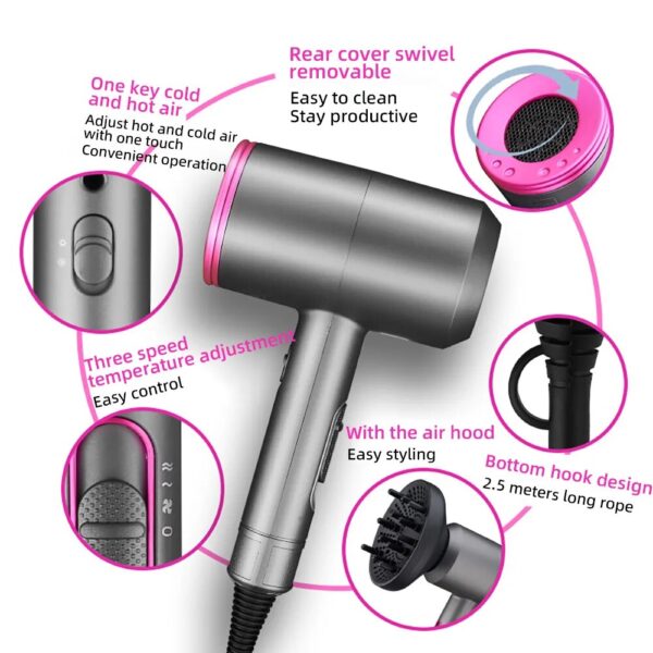 Fast Drying Professional Hair Dryer Negative Ion Anti static Premium Hair Dryer Cold and Warm Air 1