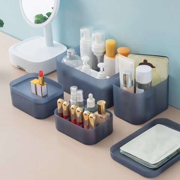 Plastic Frosted Compartment Storage Box with Lid Multi Grids Cosmetic Storage Case Makeup Container Home Office 1