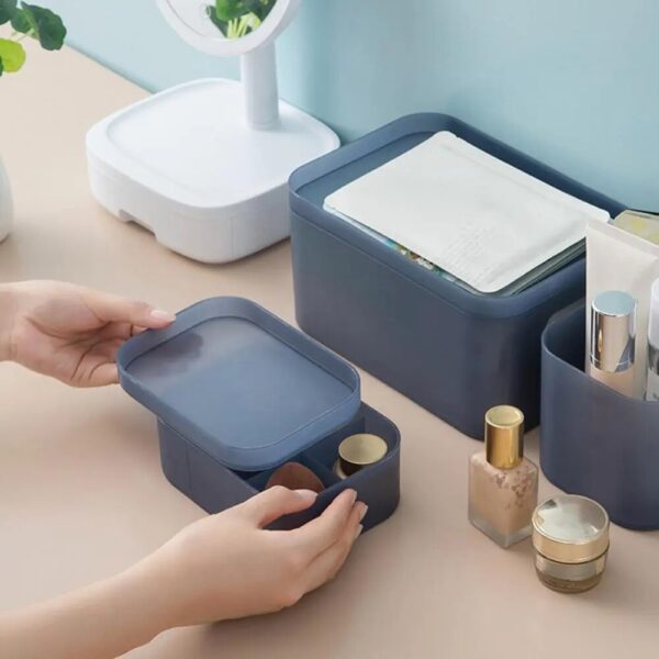 Plastic Frosted Compartment Storage Box with Lid Multi Grids Cosmetic Storage Case Makeup Container Home Office 2