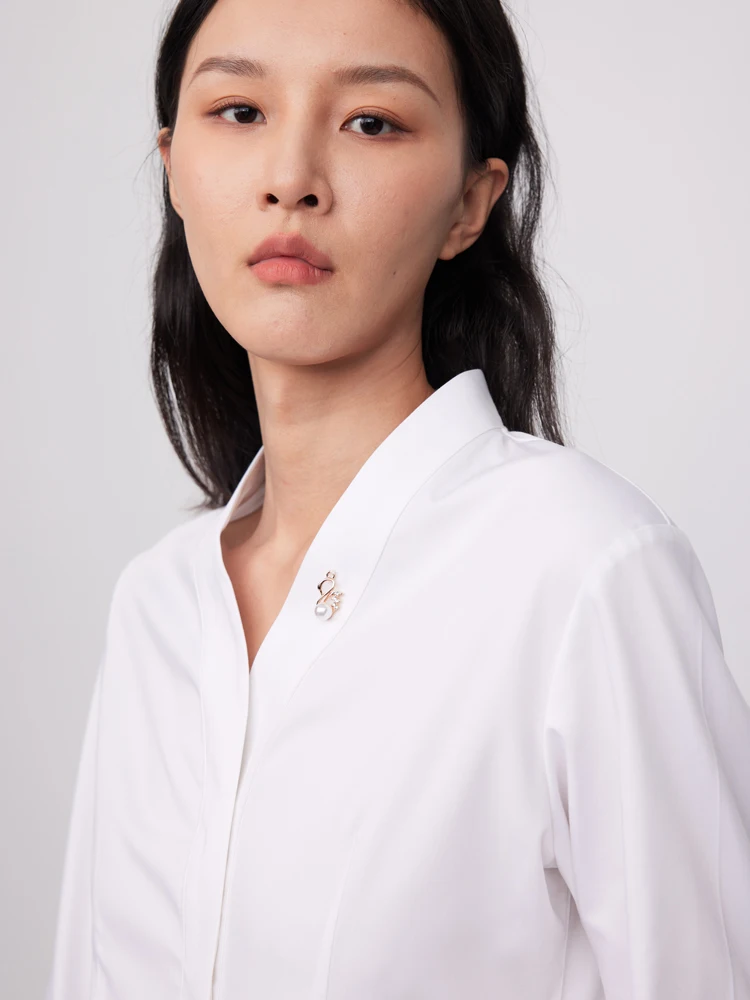 Detachable Brooch V-Neck Dress Shirt