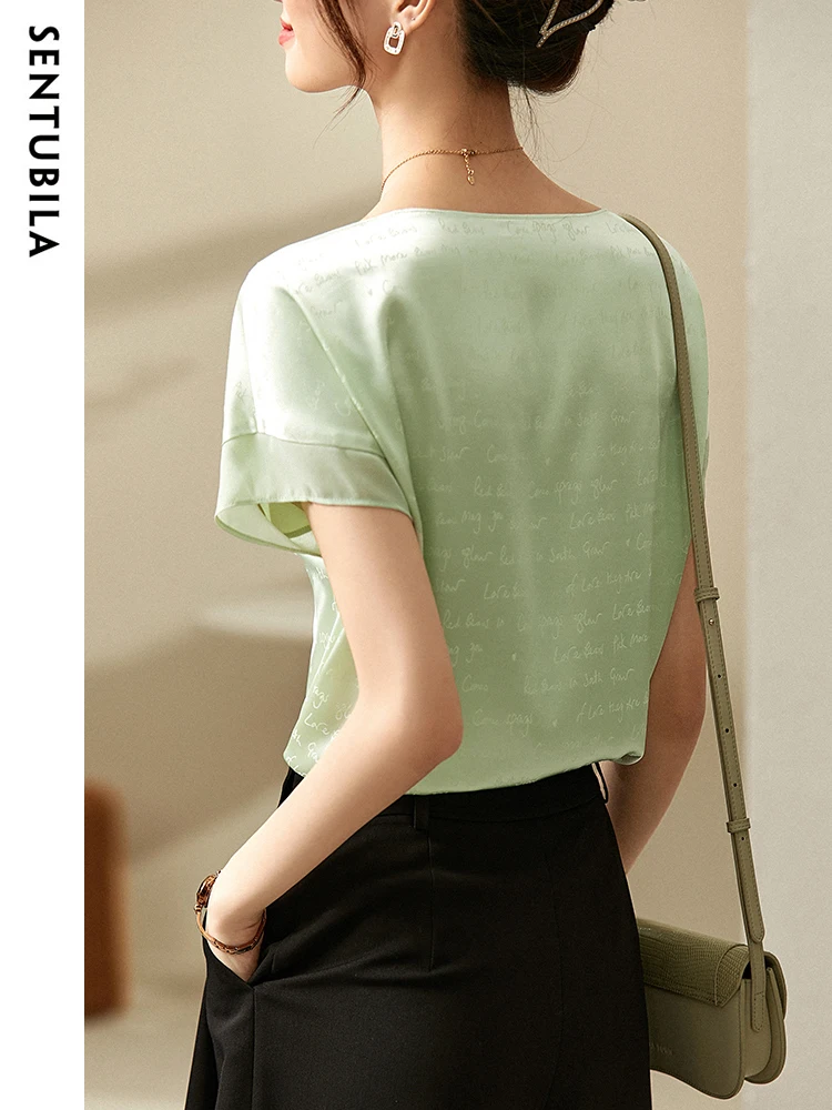 Sentubila Fine Print Chiffon Elegant Shirts