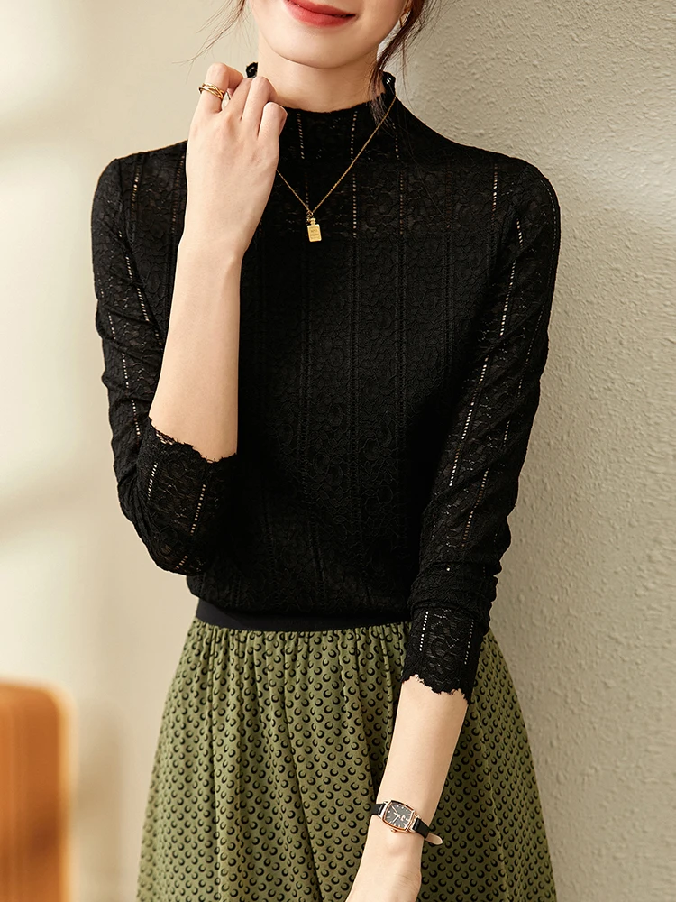 Sentubila Elegant Hollow Out Lace Blouse