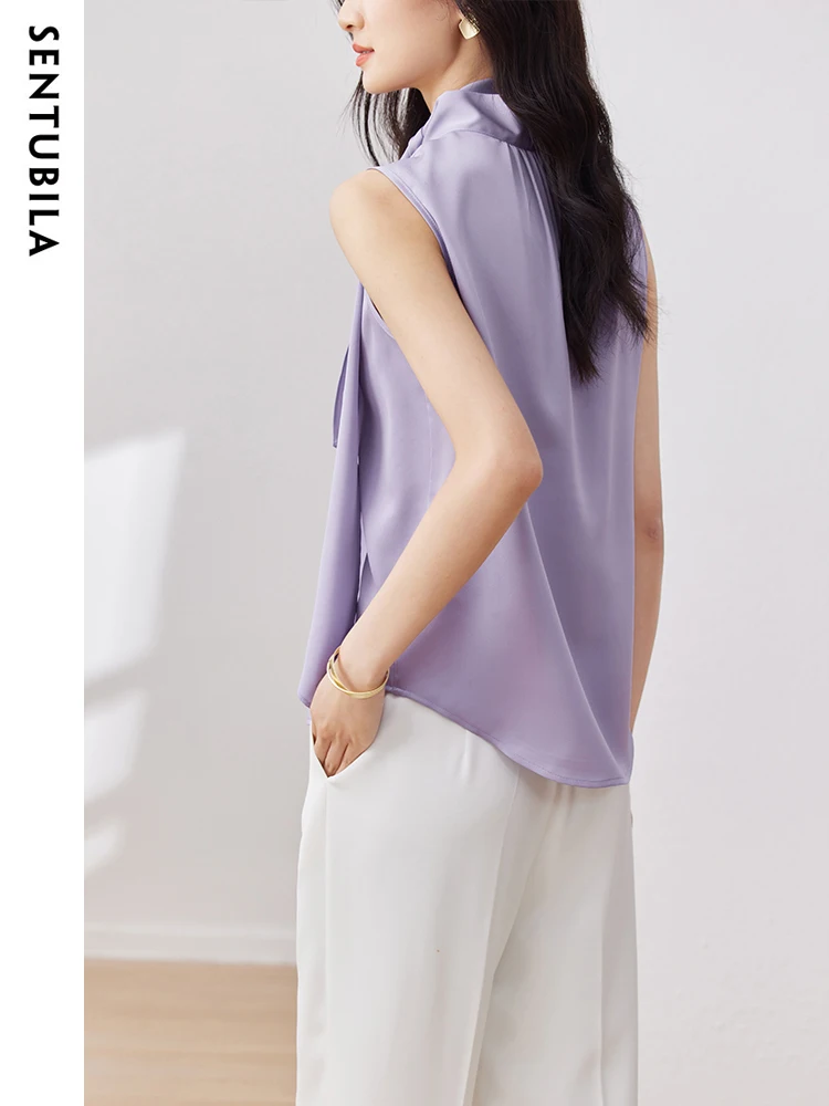 Sentubila Sleeveless Bow Neck Blouse