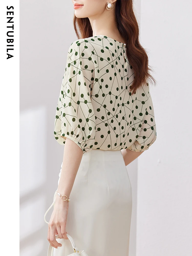 Sentubila Polka Dot Chiffon Top