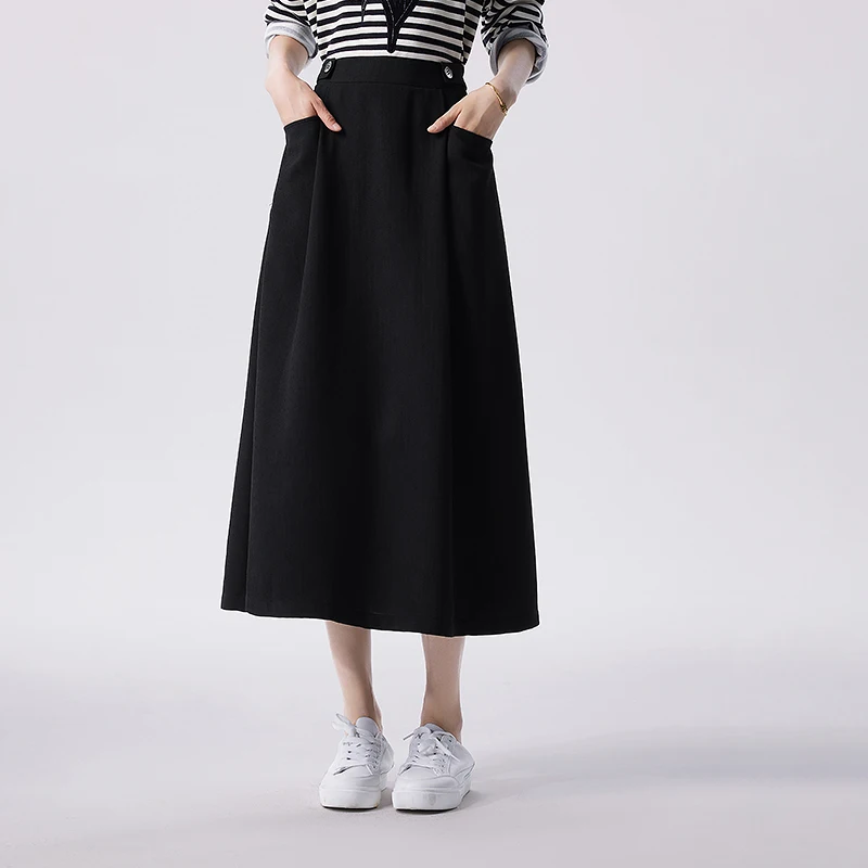 Toyouth Black Button Waist A-Line Skirt