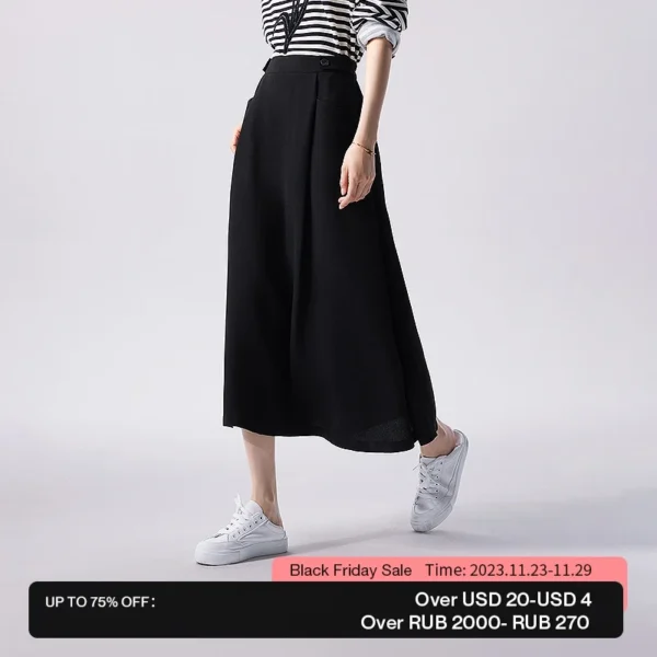 Toyouth Black Button Waist A-Line Skirt