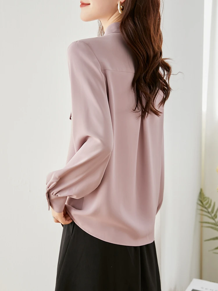 Vimly Bow Neck Puff Sleeve Blouse