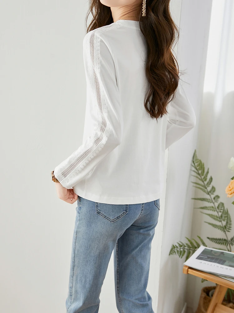 Vimly Laced Sleeve O-neck Tee