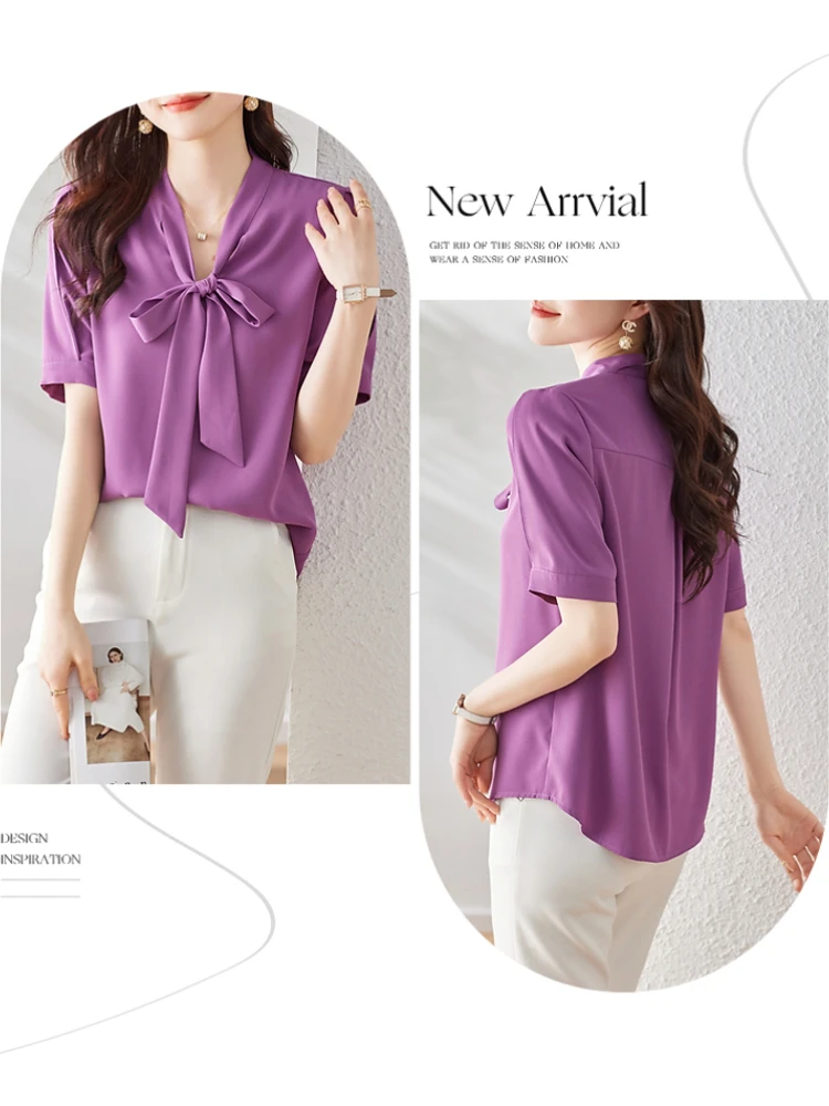 Vimly Short Sleeve Bow Neck Blouse