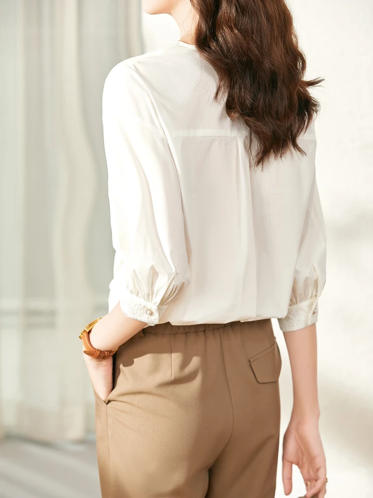 Vimly Three Quarter Sleeve White Top