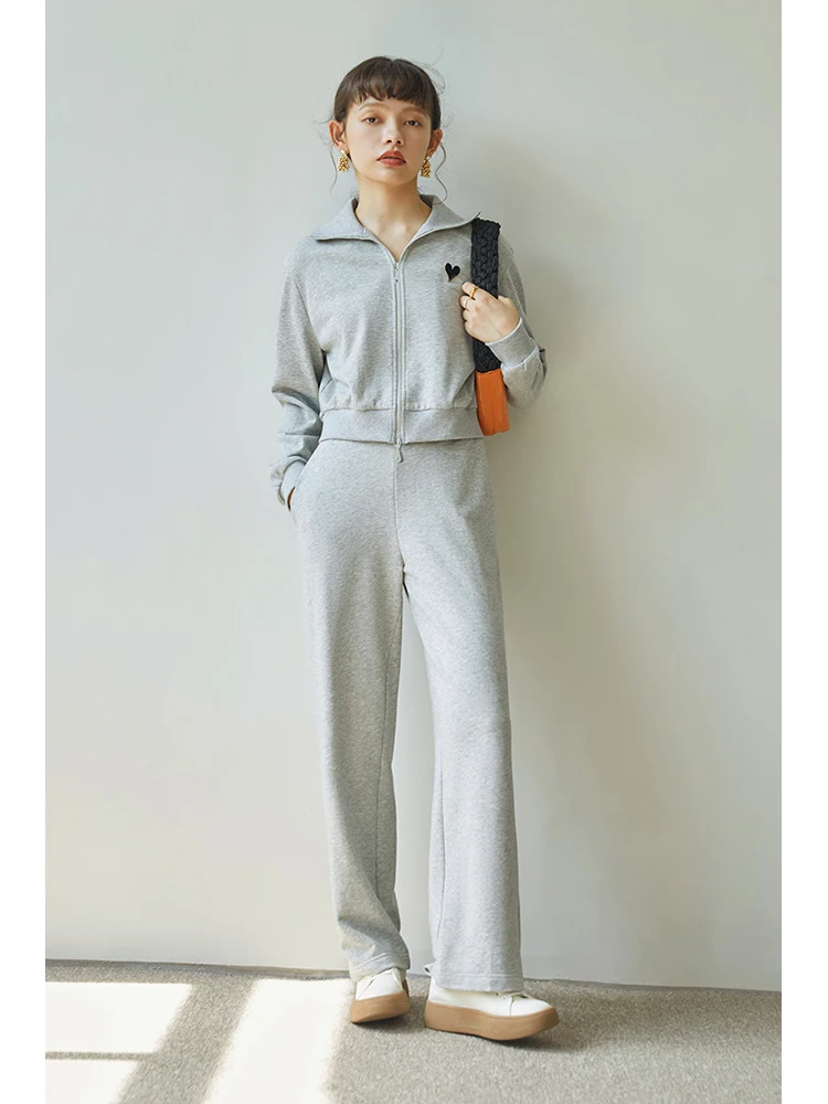 ZIQIAO Sporty Cardigan Hoodie and Pants 2-Piece Set