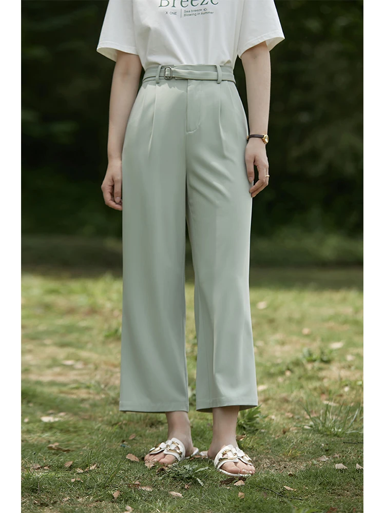 ZIQIAO Straight Leg Waist Belt Pants